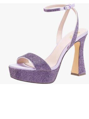 XYD Light Purple Platform Crystal Block Heels Sandals Open Toe Ankle Strap Shoe